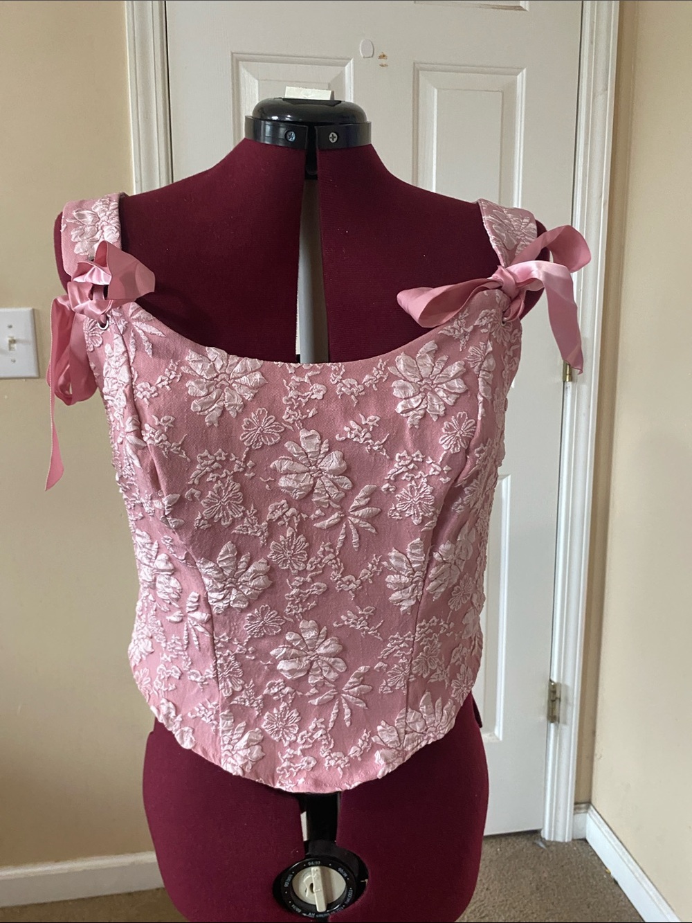 Women's Pink Floral Embroidered Tie-Strap Top (Adjustable Straps!)